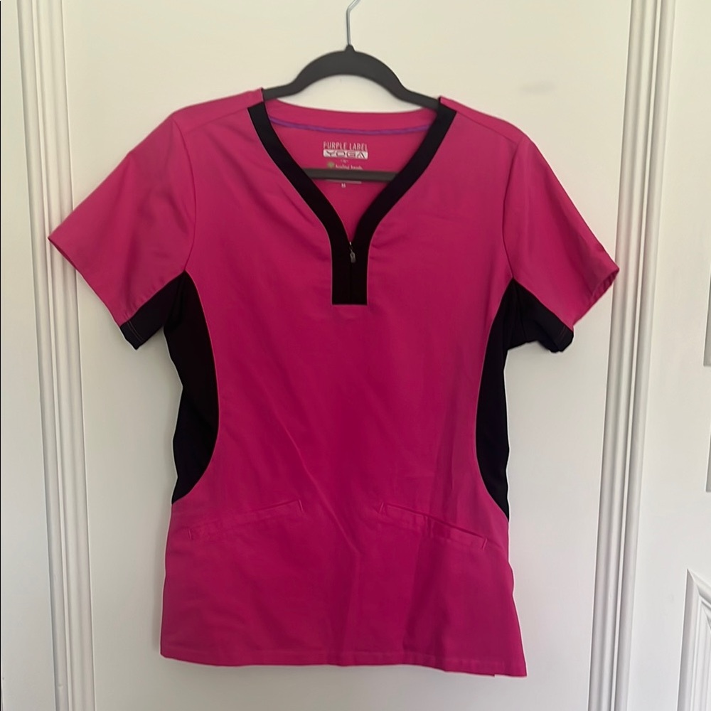 Pink and Black Women's Scrub Top
